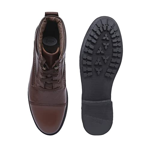 Image of Zoom Shoes Men's Genuine Leather Stylish High Ankle Boots With Laces For Travelling /Office /Party ZA-4171 | Lace-up Shoes With 1-inch Heel, Memory Cushion Insole & TPR Sole