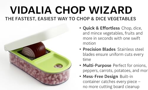 Vidalia Chop Wizard Vegetable Chopper – Original As Seen On TV Food Dicer with 2 Stainless Steel Blades, Large 2-Cup Container, Cleaning Tool, Dishwasher Safe Onion & Vegetable and Fruit Cutter by VIDALIA CHOP WIZARD - Used condition - Image 5