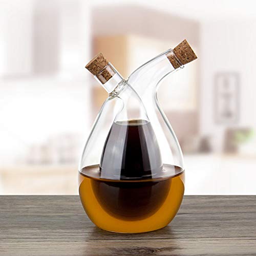 BOLLAER Glass Olive Oil Bottle Cruet, Hand-Blown, Moist Bottom, High Borosilicate Glass, 2 in 1 Oil and Vinegar Bottle, 2 oz by BOLLAER - Used condition - US$12.83