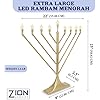 Large Rambam Display Electric Menorah with 10 LED Flame Shape Bulbs E10 - Traditional Angled V Shape USB Powered Electronic Hanukkah Minorah - Lighted Chanukah Decorations By Zion Judaica (Satin Gold)