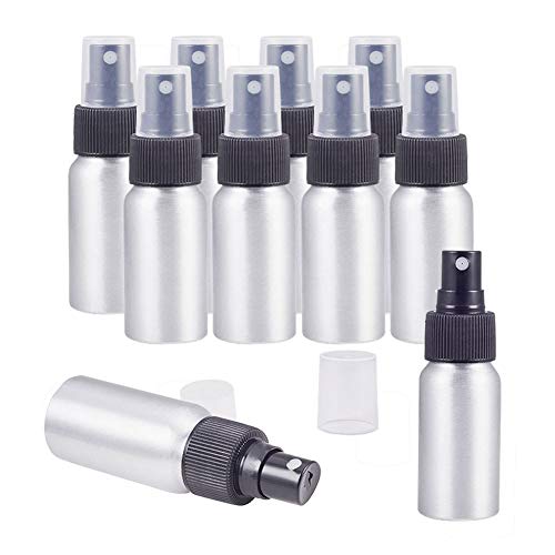PH PandaHall 10 Pack 1-Ounce (30ml) Black Aluminum Fine Mist Spray Bottles Platinum Metal Atomizer Bottles for Travel, Storage