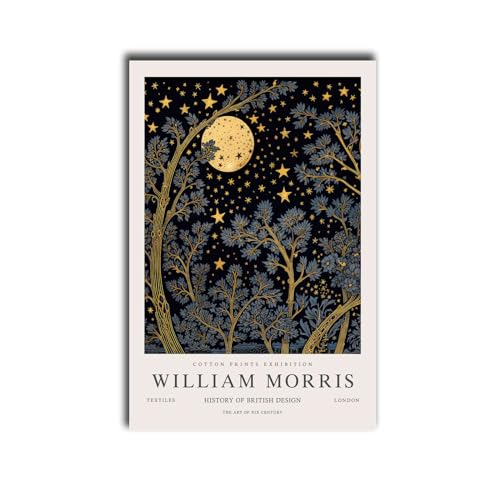 MEIXI MOBILE Cartel de lienzo arte de la paredWilliam Morris Luna y estrellas impresión William Morris exposición impresión William Morris póster cocina comedor bar decoración 30 x 45 cm sin marco