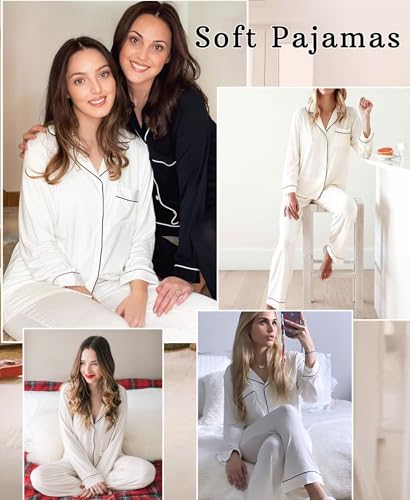 Image of Women's Pajama Sets Long Sleeve Sleepwear Button Up Shirt With Pajama Pants Soft Pjs Lounge Sets