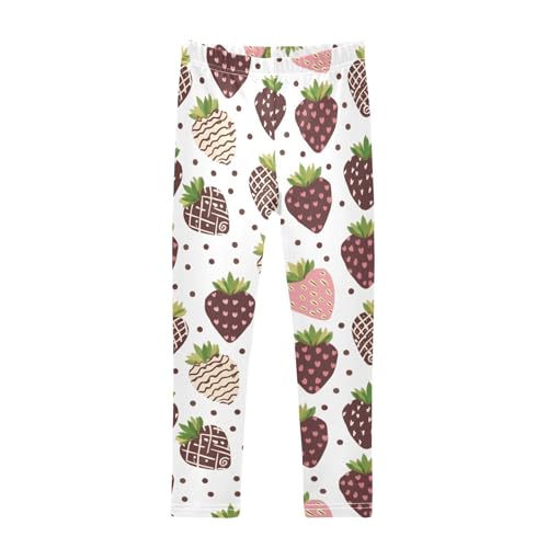 Chocolate Strawberries Polka Dots Girls Leggings Ultra Soft Compression Yoga Gym Pants for Kids 4-10T