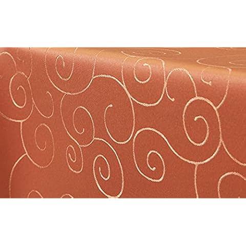 First-Tex Ornament Damast Tischdecke 160 rund Terracotta, Hochwertig, Pflegeleicht, Bügelarm Cover
