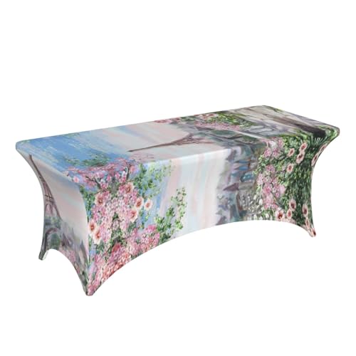 Nappe de table extensible motif fleurs et Tour Eiffel lavable 1,8 m - 4