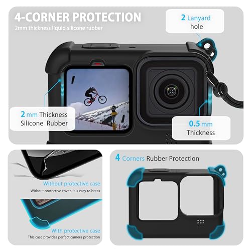 FitStill Silicone Sleeve Protective Case for Go Pro Hero 12/Hero 11/Hero 10 /Hero 9 Black, Battery Side Cover & Lens Caps & Screen Protectors & Lanyard for Hero12/11/10/9 Accessories Kit by FiTSTILL - Image 2