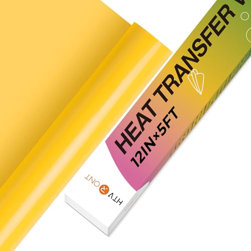 Image of HTVRONT Yellow 12 inch x 5ft HTV Vinyl Rolls - Easy Cut & Weed Heat Transfer Vinyl for Shirts, Iron on Vinyl for All Cutter Machines