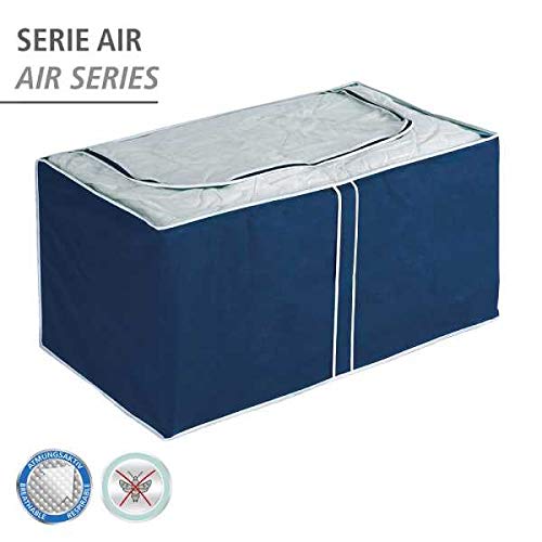 WENKO Jumbo-Box Air, Aufbewahrungsbox für Textilien, mit Sichtfenster und 3-Seiten-Reißverschluss, schützt vor Motten, Staub und Schmutz, aus atmungsaktivem Vlies-Material, 91 x 48 x 53 cm, Navy