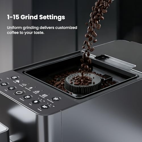 Image of Kismile 20 Bar Automatic Espresso Machine, All-in-One Grind and Brew Coffee Maker with Built-in Grinder, Cappuccino Machines with Milk Frother, One-Touch Americano and Lattes for Home /Office /Gift