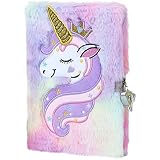 Operitacx Journal intime en peluche licorne avec cadenas - Journal intime ligné - Journal intime pour enfants et adultes - Cadeau d'anniversaire