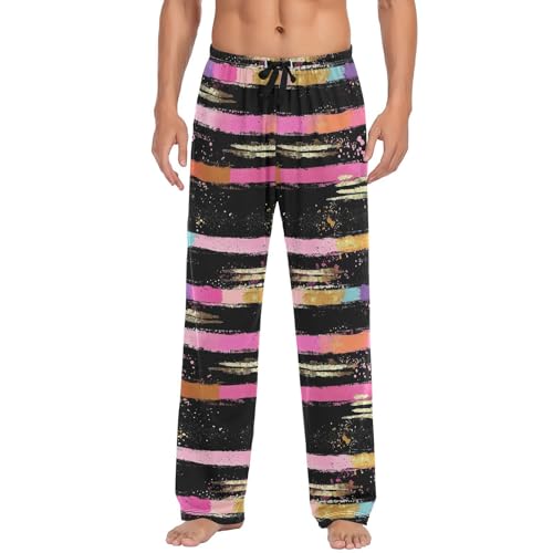 Vdsrup Men's Pajama Pants Striped Black Pajama Pants for Men PJs Bottoms Drawstring Pockets Pink Sleep Lounge Pants S