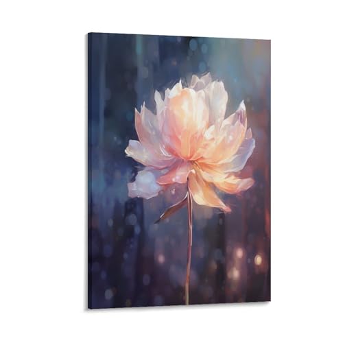 Tableaux mur art lotus blanc peinture sur toile salon 50x75cm