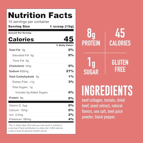 Image of LonoLife Tomato Beef Bone Broth Powder Mix | Grass-Fed, 10g Protein | Collagen-Rich, Keto & Paleo Friendly | Natural Ingredients | 8oz Bulk Container (15 Servings)