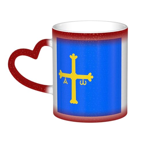KWQDOZF Taza de cerámica con la bandera de Asturias, sensible al calor, que cambia de color, taza con aislamiento, novedad, tazas de viaje únicas, tazas para el hogar, 11 oz