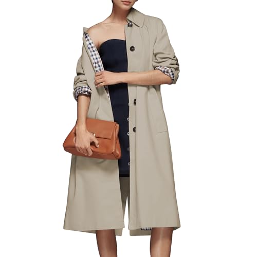 Hixiaohe Womens Long Trench Coat Single Breasted Oversized Casual Lapel Windproof Overcoat Fashion Work Office Outwear Coats