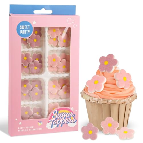 Edible Flowers Icing Decoration 32 Count Pink Purple Blossoms Royal Icing Decorations Daisy Sugar Wedding Flowers Sprinkles for Baking Cupcakes Ice Cream Waffles Cookies Birthday Cake