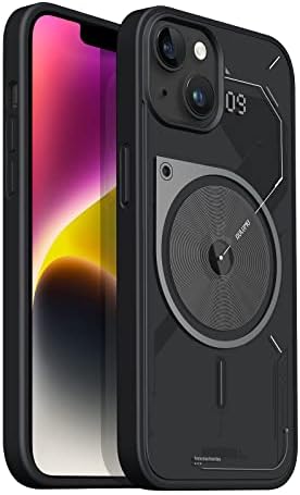 Aulumu A15 for Magnetic iPhone 14/ iPhone 13 Case, [Compatible with MagSafe] Hard Shell & Soft Wraparound, Translucent Matte Back Cover, Soft TPU Frame, 6.1 inch, Black