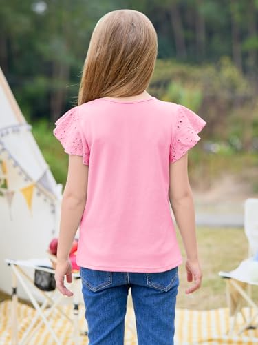 Image of Imily Bela Girls Ruffle Sleeve Shirts Crewneck Eyelet Tops 4-15 Years | Cute summer casual blouse, Soft breathable eyelet fabric with ruffle sleeves, Comfortable daily shirts for kids