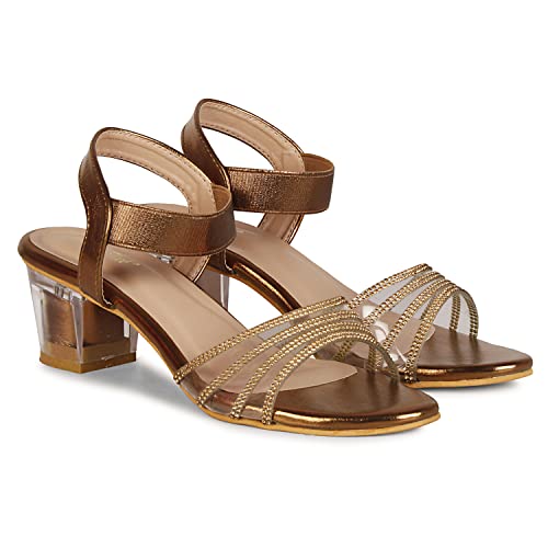 Image of Smart & Sleek Women's Crystal & Glittery Block Heels Fashion Sandals for Women & Girls latest Collection & stylish Comfortable-AB32