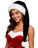 Asekonc Christmas Black Santa Hat Long, Adults Deluxe Black and White Xmas Hat for Black Christmas Theme New Year Festive Holiday Party Supplies
