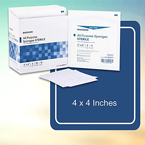 Mckesson All Purpose Sponges, Sterile, 4-Ply, 100% Cotton, 4 In X 4 In, 2 Per Pack, 25 Packs, 50 Total #TOP2
