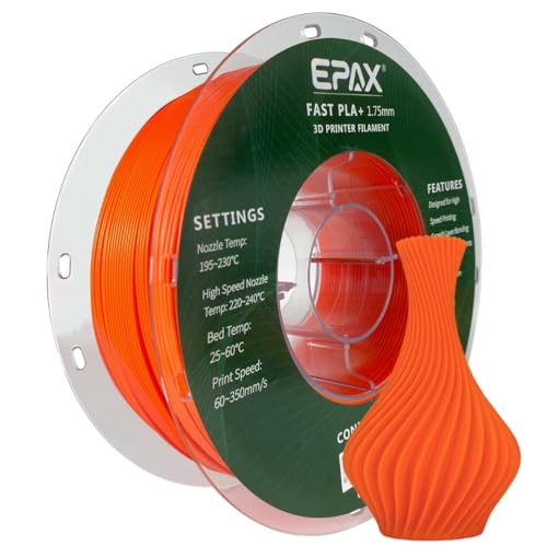 Image of EPAX High Speed PLA+ 3D Printer Filament, Fast PLA 3D Printing Filament, 1.75mm, Dimensional Accuracy + /- 0.03 mm, 1KG Spool (Orange)