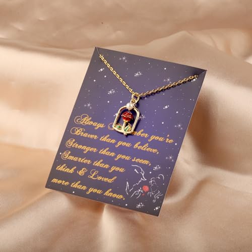 Pliti Beauty Beast Gift Princess Belle Gift Always Remember You’Re Braver Than You Believe Rose Necklace  thumb #5