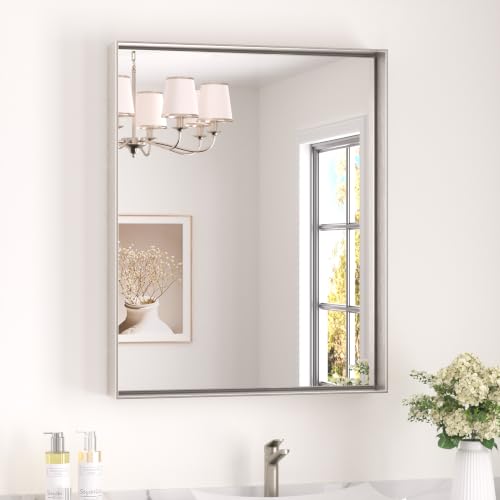 Image of Keonjinn 24x30 Inch Brushed Nickel Bathroom Mirror for Over Sink, Rectangle