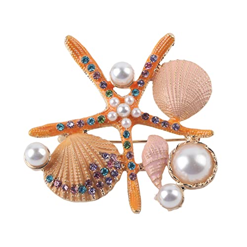 Image of Women Rhinestone Pearl Brooch, big Colorful sea starfish Brooch Pins Fancy Vintage Style shell Crystal Broches Dress Accessories Jewelry Boutonniere Corsage for Hat Bag Suit Tie Gift Wedding
