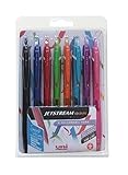 8 bolígrafos retráctiles de punta redonda Uni-ball Jetstream SXN-150-07 en una práctica cartera. Colores: negro, azul, rojo, verde, azul claro, rosa, naranja y morado.