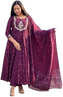 SHREEJI VS ENTERPRISES Women's Cotton Embroidery Anarkali Kurti and Pant with Dupatta Set Price In India
