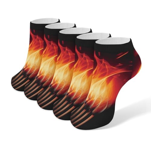 Flames Matches Ankle Socks for Men & Women, 5 Pairs Breathable Soft Low Cut Socks, Stretch Sweat Wicking Sox