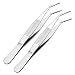 uxcell 2 Pcs 5-Inch Stainless Steel Tweezers with Curved Pointed Serrated Tip