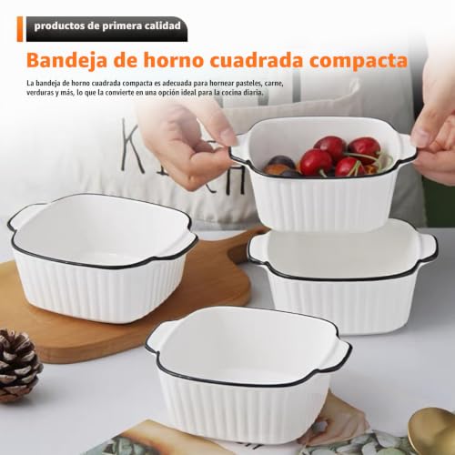 Miniatura 5 de Plato De Gratinado De Cerámica De 4 Piezas, Plato Para Horno Plano Horno De Cerámica Con Asas, 400 Ml, Compatible Con Horno, Microondas Y Freidora, 14.3 11 5.3 Cm