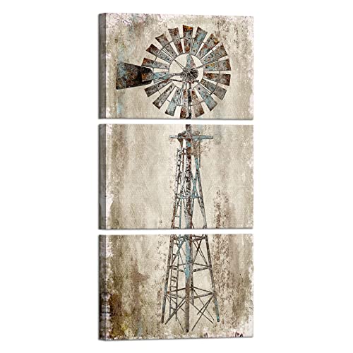 Kalormore Rustic Farmhouse Style Rusty Windmill Picture Canvas Prints Wall Art Decor for Home Wall Decoration Gallery Wrapped Artwork Vintage Country Farm Bedroom Living Room Wall Decoration W 24xH 48