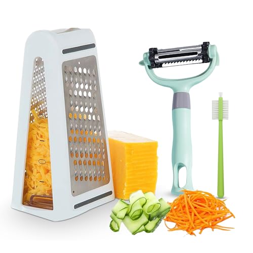 Cheese Grater 2-Way Grate & Measure for Kitchen Box Grater Cheese Shredder – Cheese Grater with Handle Graters for Kitchen Stainless Steel Food Grater – Hand Grater and Vegetable Peeler