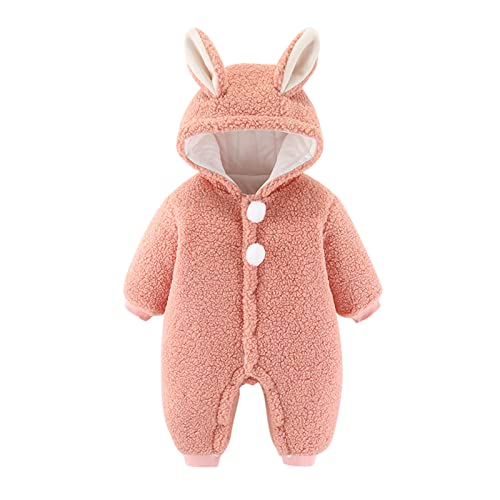 Fleece Sherpa Hooded Jumpsuit Coat for Baby Girls Windproof Bear Ears Romper Toddler Boys Cute Solid Color Outwear