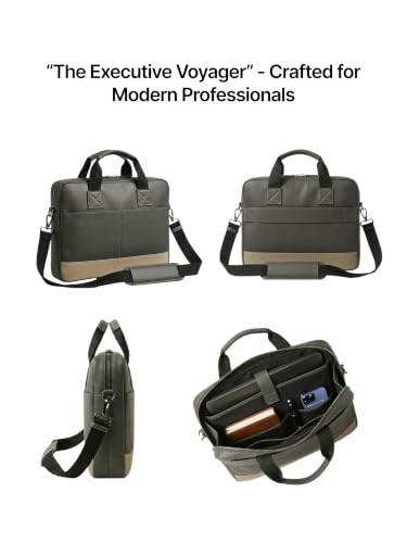 Image of Vegan Leather Laptop Messenger Bag for Men & Women | 15.6 Inch Office Shoulder Bag with Padded Laptop Compartment Multi-Pocket Work Satchel Adjustable Strap Business Bag | Alls