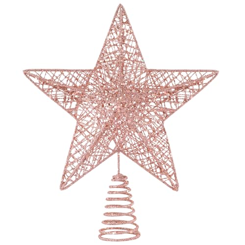 Christmas Tree Toppers Xmas Glitter Rose Gold Hollow Star Treetop Topper for Christmas Tree Decoration