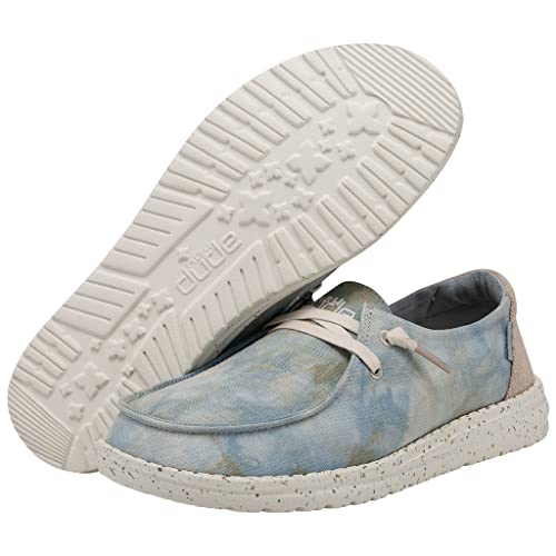Image of Hey Dude Girl's Wendy Youth Tie Dye Dawn Blue Size 13 | Girl's Shoes | Girl's Lace Up Loafers | Comfortable & Light-Weight