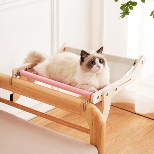 TOTHDATE Katze Fenstersitz für Wohnungskatzen, Holz Katzen Fenster Sitzstangen Fenster Hängematte für Fensterbänke Nachttische Balkon, Rosa