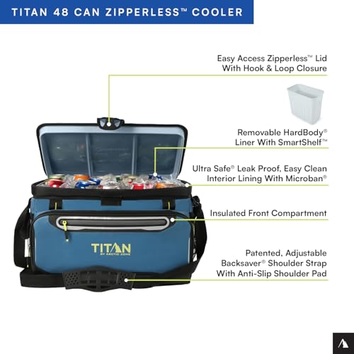 Titan by Arctic Zone Zipperless Soft Sided Cooler with HardBody Liner and SmartShelf, Insulated Bag with Shoulder Strap and Bottle Opener for Beach, Picnic, and Travel, 48 Can Capacity, Marine Blue by Titan by Arctic Zone - Image 2