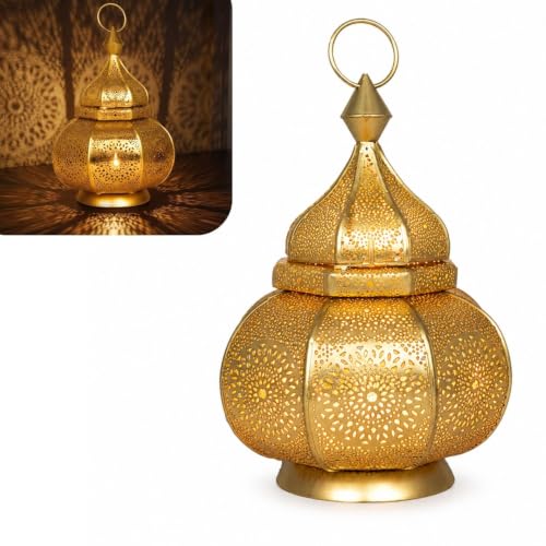 Petite Lanterne Marocaine en métal Lamis 30cm doré | Photophore marocain pour l’extérieur au Jardin ou l’intérieur sur la Table | Lanternes pour Bougie | décoration de Maison Orientale