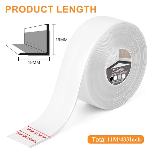 Bokaiya Weichsockelleiste, 19 x 19mm 11m Weichsockelleiste Selbstklebend für Küche und Badezimmer, Selbstklebende Abschlussleiste, Selbstklebende Bodenleiste, PVC, Fugendichtungsband (Transparent)