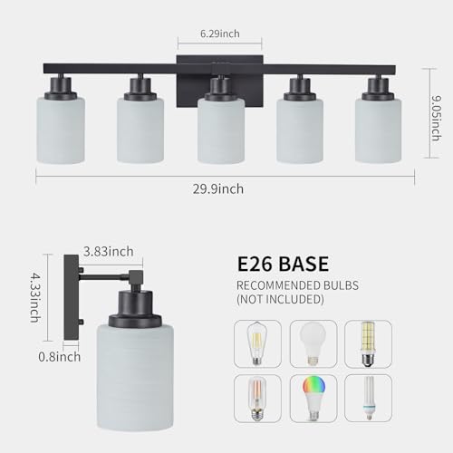 Image of Bathroom Vanity Light Over Mirror 5-Light Batroom Lighting 30in