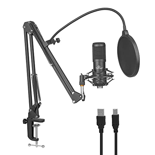 YEYIAN Microphone Condensateur cardioïde USB Noir Pro 24 bits/192 kHZ Plug & Play PC Bras de Microphone Métallique Kit de Montage de Choc Enregistrement Jeux, Podcast, Voice Over, Streaming Cover