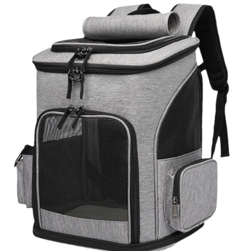 ペットキャリーリュック ペットリュック 両面用マット付き メッシュ窓 通気性 折りたたみ シートベルト固定可能 大容量 拡張可能 猫 小型犬 小動物 交通機関 お出かけ 通院 災害避難 (グレー)