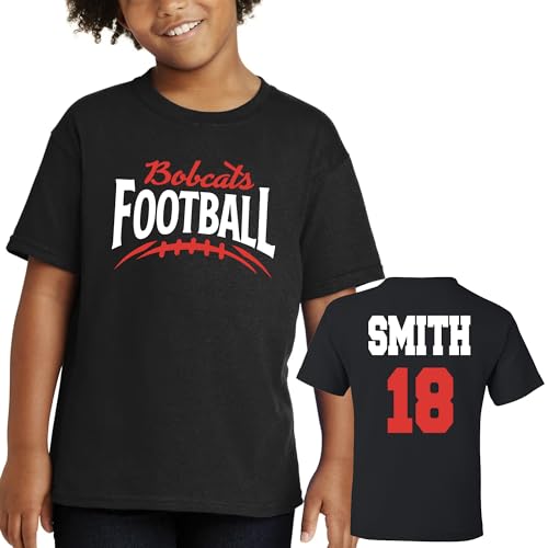 Custom Youth Football Personalized Team Heavy Cotton Tee Shirt for Youth Football Players and Fans - football102.5000b.blk.red Black