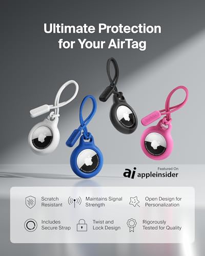 Image of Belkin AirTag Case with Strap, Secure Holder Protective Cover for Air Tag with Scratch Resistance Accessory - White Colour (F8W974)